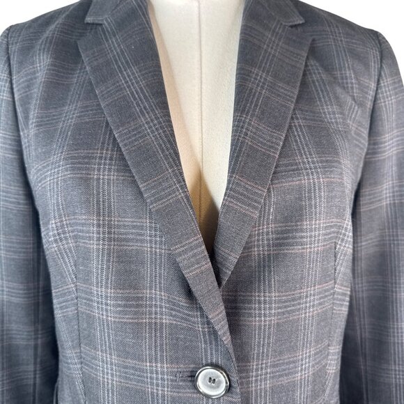 Talbots Grey Size 4 Plaid Two-Button Blazer Wool Blend - Picture 5 of 14